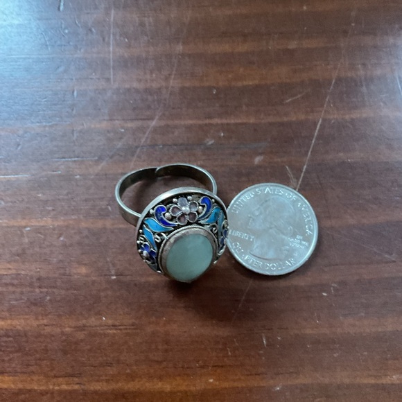 Vintage Chinese Export Jade Enamel Floral Adjustable Ring - Picture 13 of 13